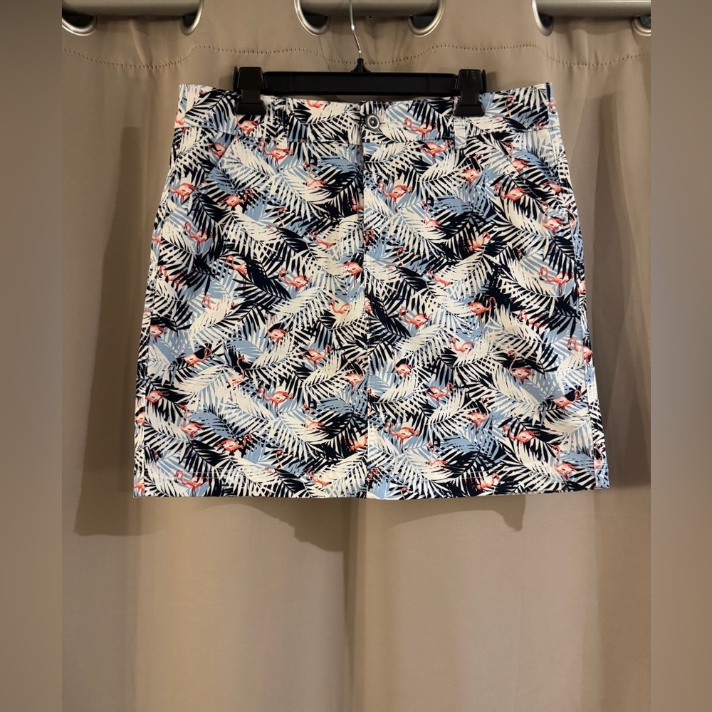 Christopher & Banks Navy Tropical Print Skirt